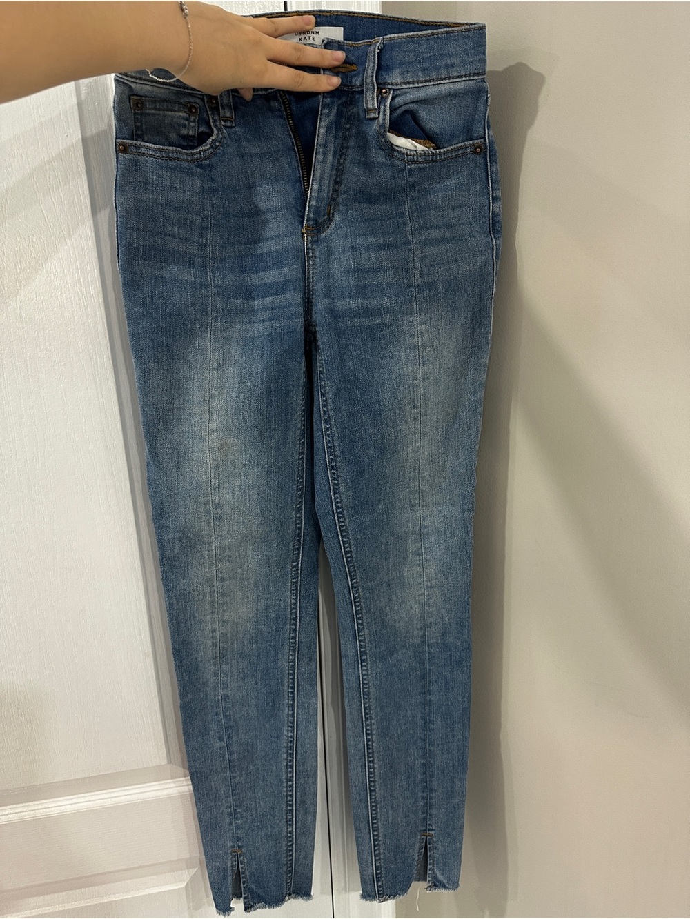 Dynamite Medium Blue High-Rise Skinny Jeans with Ankle Slits